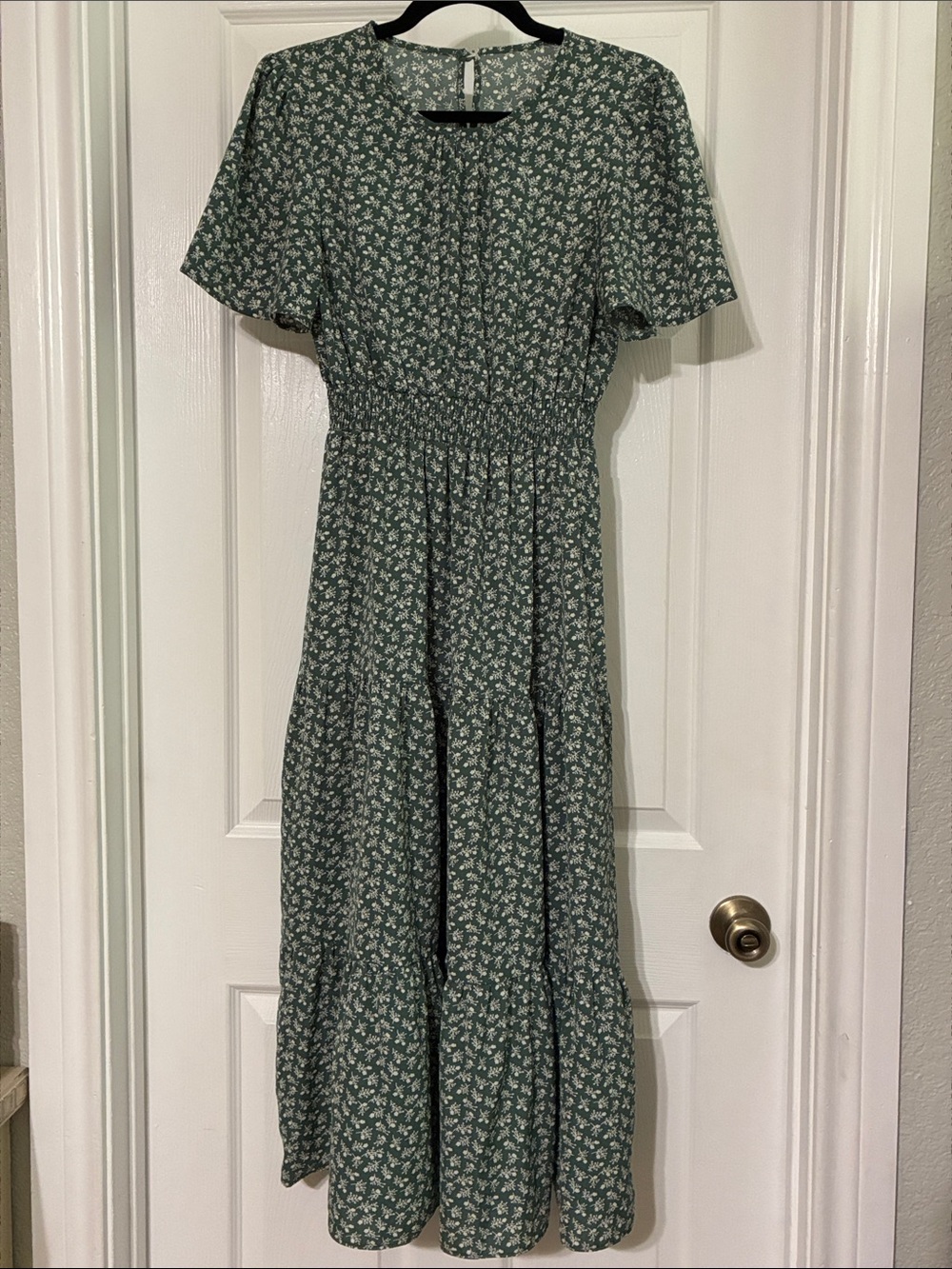 Green Floral Maxi Dress with Smocked Waist